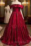Elegant Burugndy Satin Off the Shoulder Prom Dresses