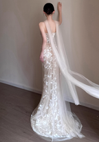 Elegant Champagne Mermaid Strapless Petal Tulle Long Prom Dresses Evening Dresses