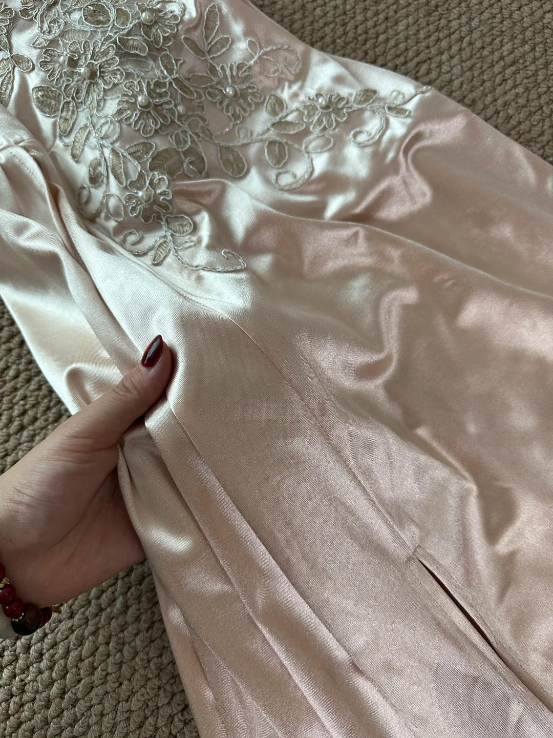 Elegant Champagne Mermaid Trailing Strapless Satin Long Prom Dresses Evening Dresses