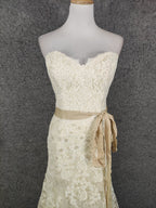Elegant Champagne Off-White Sweetheart Neck Lace Train Prom Dresses Evening Dresses