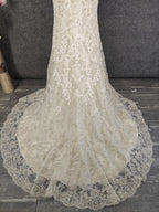 Elegant Champagne Off-White Sweetheart Neck Lace Train Prom Dresses Evening Dresses