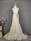 Elegant Champagne Off-White Sweetheart Neck Lace Train Prom Dresses Evening Dresses