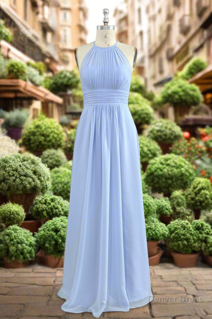 Elegant Chiffon Halter Floor Length Sky Blue Bridesmaid Dresses Main image