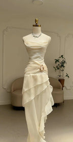 Elegant Chiffon Ivory Strap Irregular Birthday Dress Homecoming Dresses