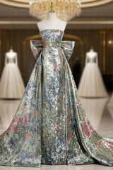 Elegant Colorful Strapless Bow Prom Dresses