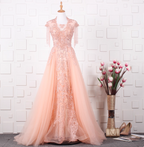 Elegant Court Grey Fringed Beaded Embroidered Tulle Train Prom Dresses Evening Dresses
