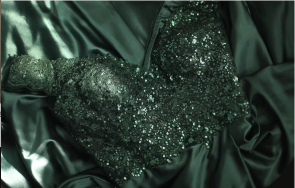 Elegant Dark Green A-Line Off-Shoulder Sequined Satin Long Prom Dresses Evening Dresses