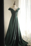 Elegant Dark Green A-Line Off-Shoulder Sequined Satin Long Prom Dresses Evening Dresses