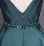 Elegant Dark Green A-Line Sleeveless Rhinestone Satin Long Prom Dresses Evening Dresses