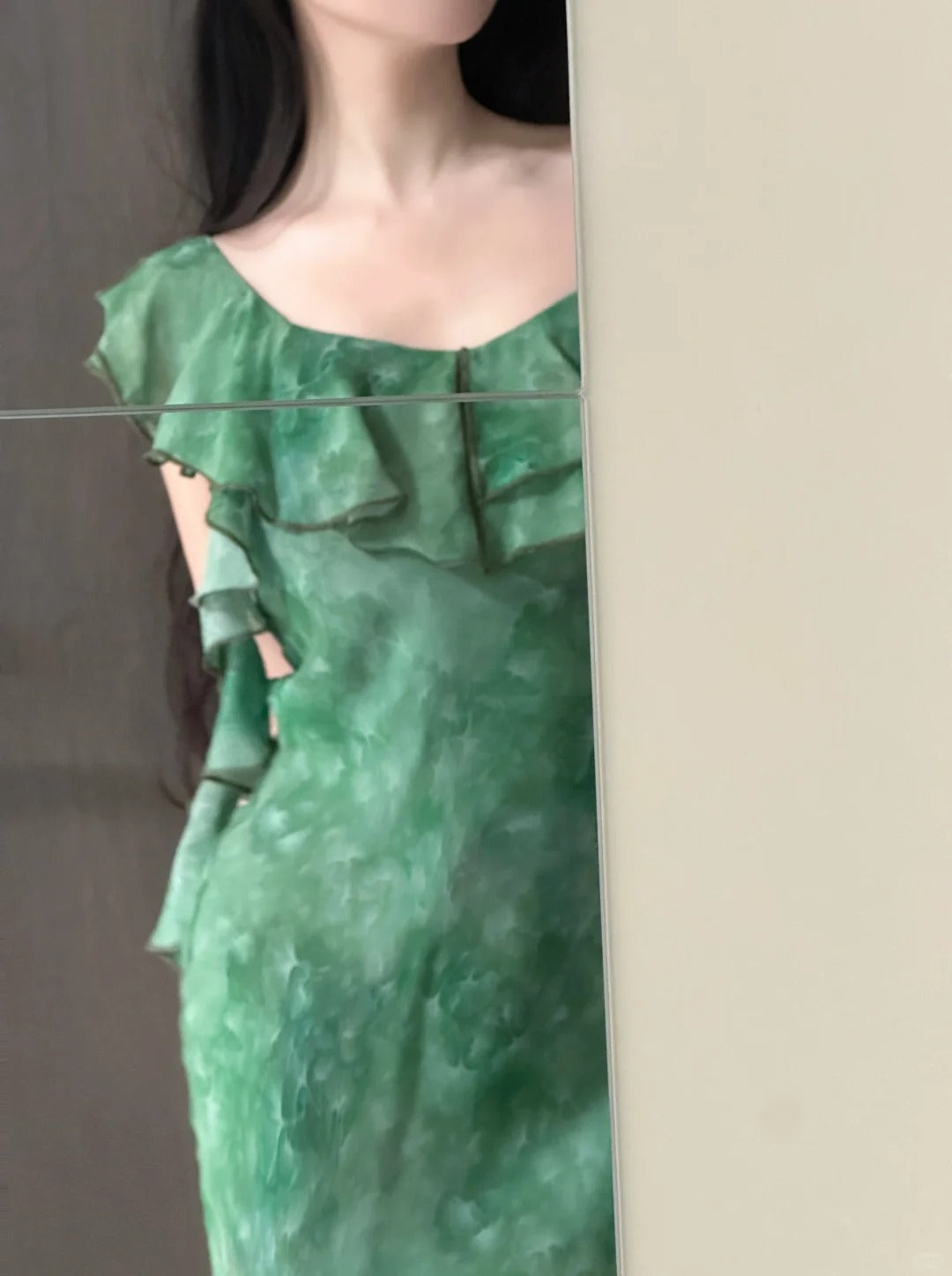 Elegant Dark Green Mermaid Ruffled Chiffon Long Prom Dresses Evening Dresses Secondary image