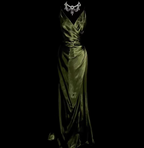 Elegant Dark Green Spaghetti Strap V-Neck Ruched Satin Long Prom Dresses Evening Dresses