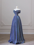 Elegant Deep Blue Bow-neck Pleated Prom Dresses