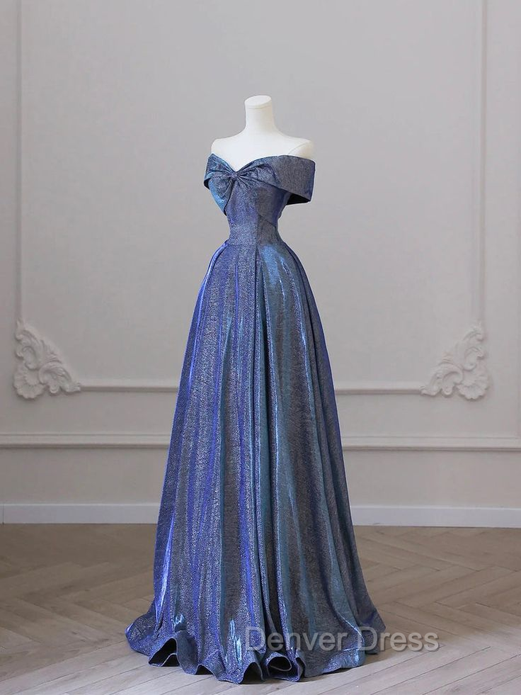 Elegant Deep Blue Bow-neck Pleated Prom Dresses