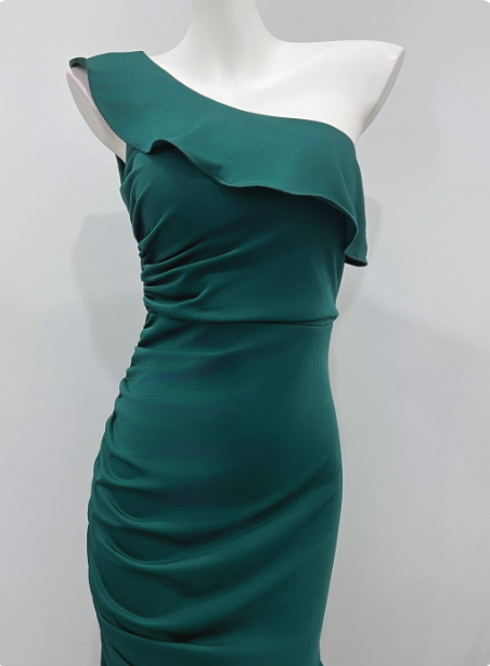 Elegant Deep Emerald Green Mermaid One-Shoulder Ruffled Slit Satin Long Prom Dresses Evening Dresses