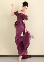 Elegant Deep Fuchsia Mermaid Off-The-Shoulder Ruffled Satin Long Prom Dresses Evening Dresses