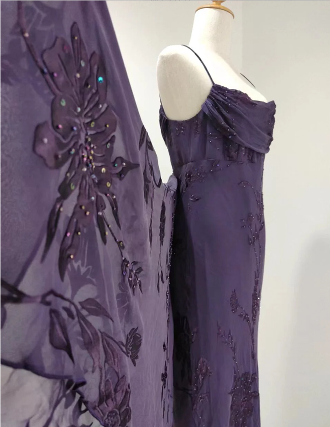Elegant Deep Purple Mermaid Embroidered Chiffon Long Prom Dresses Evening Dresses