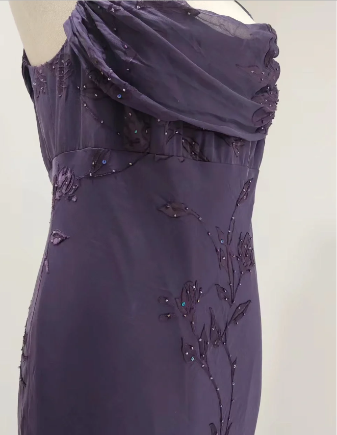 Elegant Deep Purple Mermaid Embroidered Chiffon Long Prom Dresses Evening Dresses
