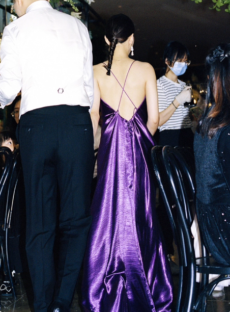 Elegant Deep Purple Spaghetti Strap Cross Backless Satin Long Prom Dresses Evening Dresses