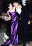 Elegant Deep Purple Spaghetti Strap Cross Backless Satin Long Prom Dresses Evening Dresses