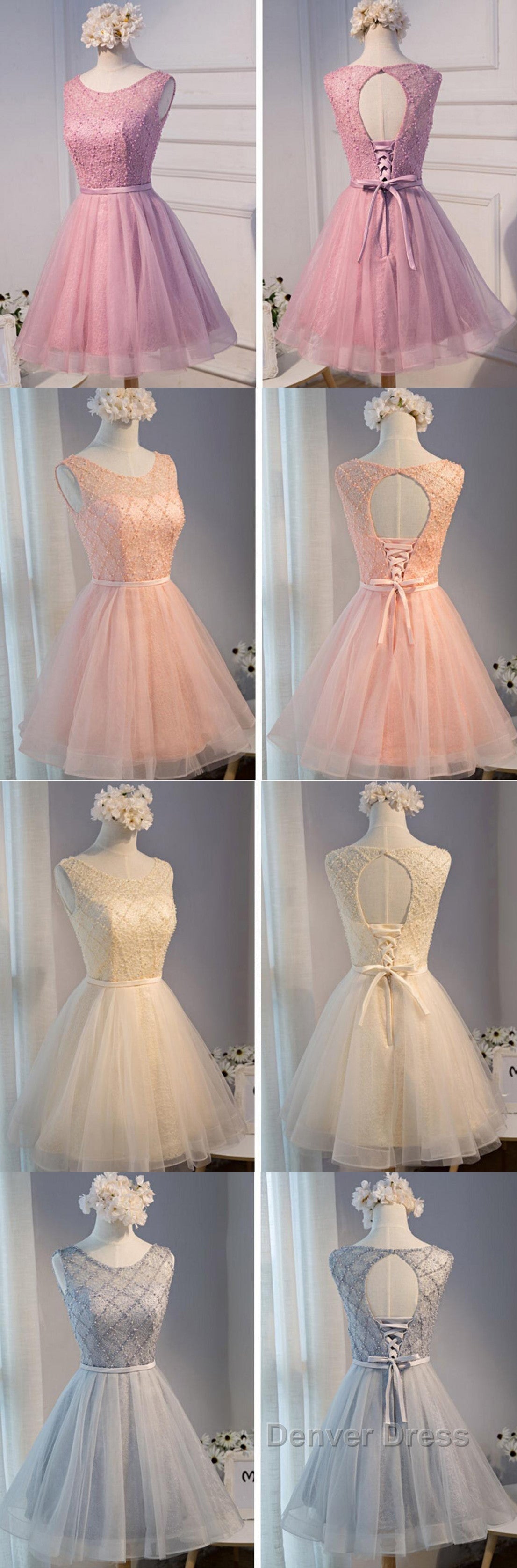 Elegant Diamond Beads Lace Organza Sleeveless Scoop Neckline Lace Up Back For Teen Lovely Homecoming Dresses Secondary image