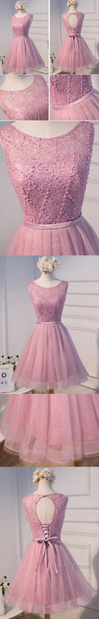 Elegant Diamond Beads Lace Organza Sleeveless Scoop Neckline Lace Up Back For Teen Lovely Homecoming Dresses