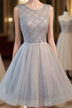 Elegant Diamond Beads  Lace Organza Sleeveless Scoop Neckline Lace Up Back For Teen Lovely Homecoming Dresses