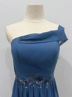Elegant Dusty Blue One-Shoulder Chiffon Prom Dresses Evening Dresses Bridesmaid Dresses