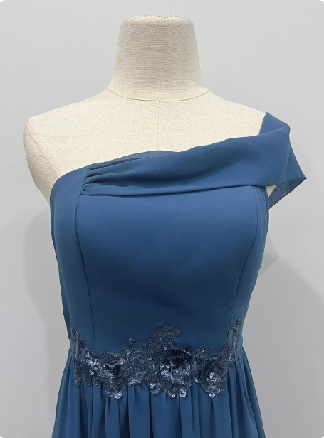 Elegant Dusty Blue One-Shoulder Chiffon Prom Dresses Evening Dresses Bridesmaid Dresses