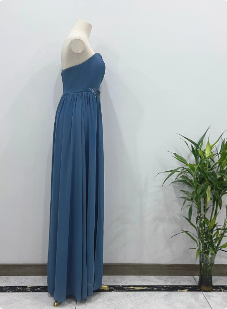 Elegant Dusty Blue One-Shoulder Chiffon Prom Dresses Evening Dresses Bridesmaid Dresses