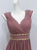 Elegant Dusty Pink A-Line Spaghetti Strap V-Neck Chiffon Long Prom Dresses Evening Dresses