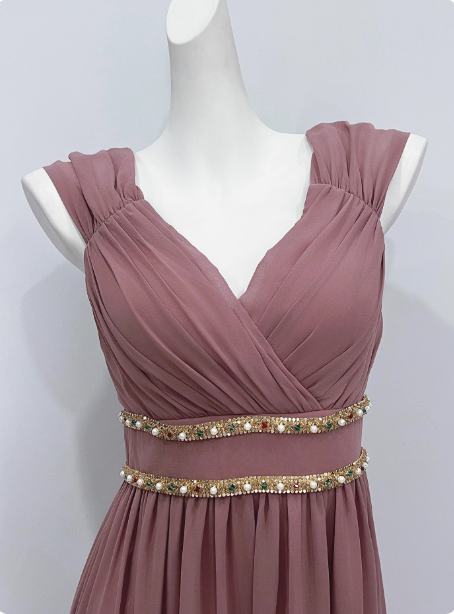 Elegant Dusty Pink A-Line Spaghetti Strap V-Neck Chiffon Long Prom Dresses Evening Dresses