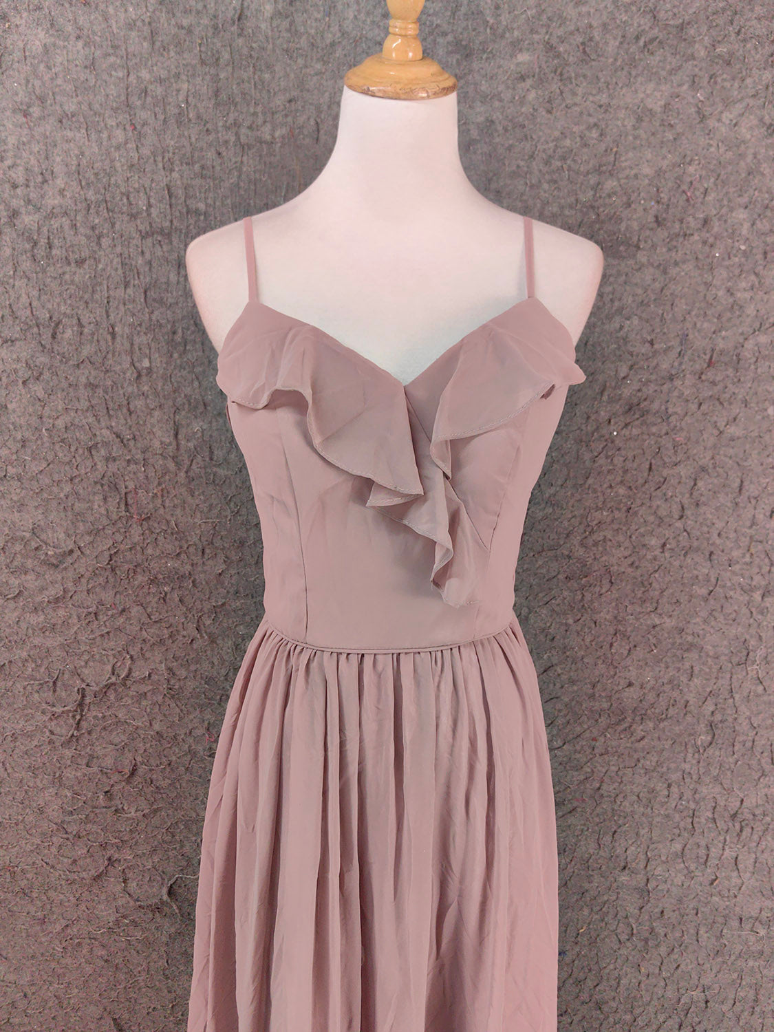 Elegant Dusty Pink Spaghetti Strap Ruffled Chiffon Long Prom Dresses Evening Dresses Bridesmaid Dresses
