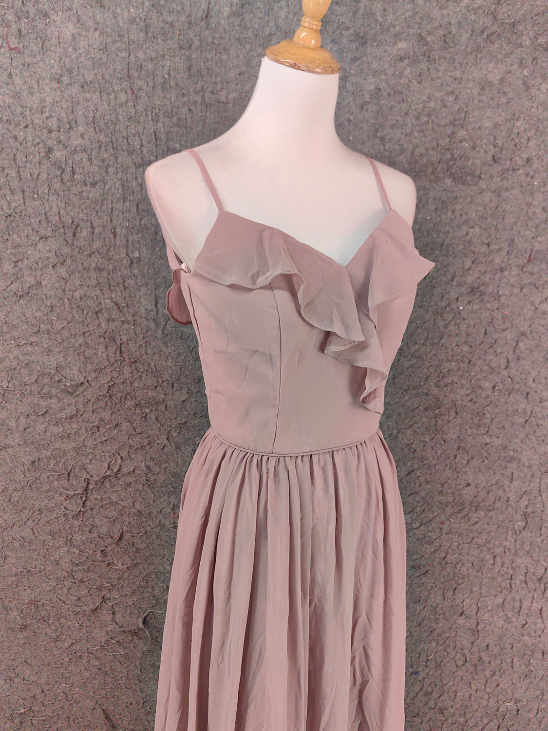 Elegant Dusty Pink Spaghetti Strap Ruffled Chiffon Long Prom Dresses Evening Dresses Bridesmaid Dresses