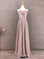 Elegant Dusty Pink Spaghetti Strap Ruffled Chiffon Long Prom Dresses Evening Dresses Bridesmaid Dresses