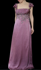Elegant Dusty Rose Square Neck Spaghetti Strap Embroidered Ruffle Satin Long Prom Dresses Evening Dresses