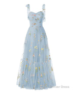 Elegant Embroidery Blue Prom Dress Sweetheart Spaghetti Straps A Line Prom Dress Long Simple Prom Dresses