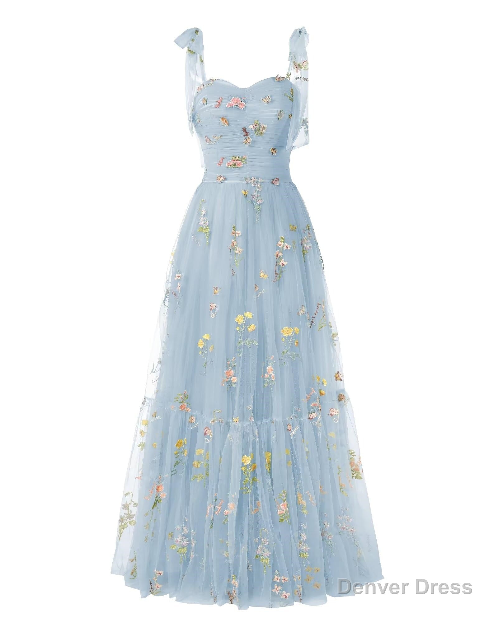 Elegant Embroidery Blue Prom Dress Sweetheart Spaghetti Straps A Line Prom Dress Long Simple Prom Dresses