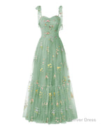 Elegant Embroidery Dark Green Prom Dress Sweetheart Spaghetti Straps A Line Prom Dress Long Simple Prom Dresses