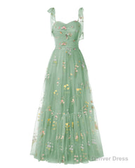 Elegant Embroidery Dark Green Prom Dresses Sweetheart Spaghetti Straps A Line Party Dress Long Simple Formal Dress