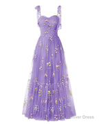 Elegant Embroidery Lavender Prom Dress Sweetheart Spaghetti Straps A Line Prom Dress Long Simple Prom Dresses