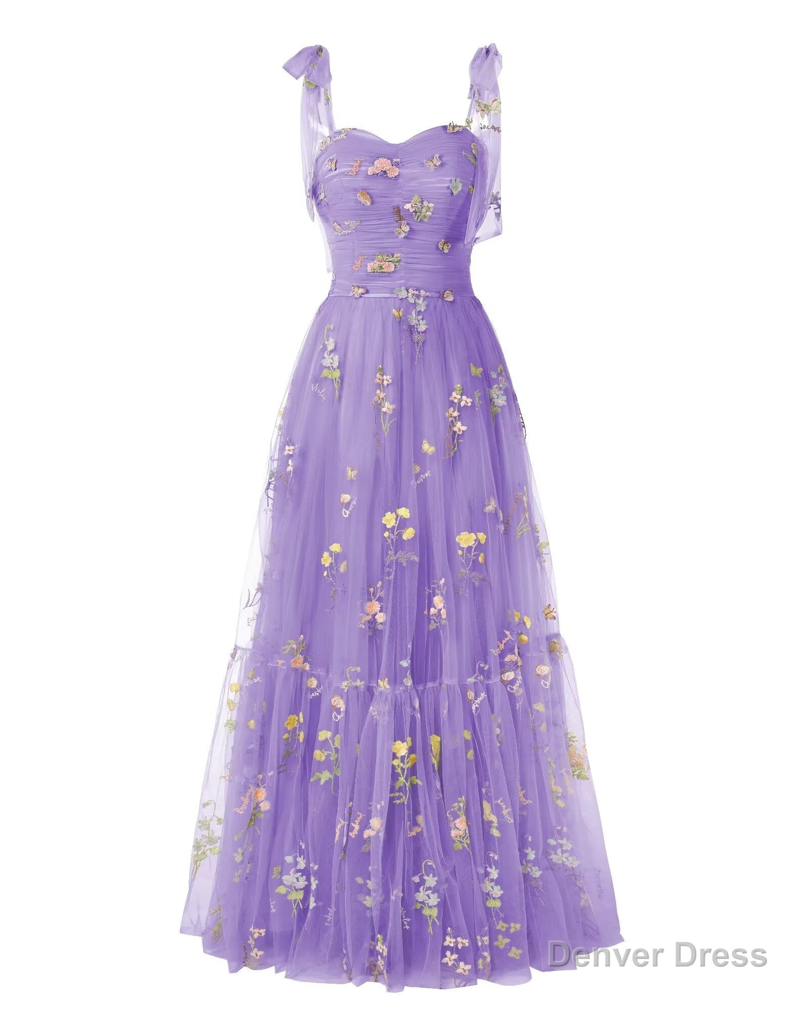 Elegant Embroidery Lavender Prom Dress Sweetheart Spaghetti Straps A Line Prom Dress Long Simple Prom Dresses