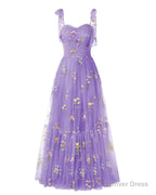 Elegant Embroidery Lavender Prom Dresses Sweetheart Spaghetti Straps A Line Party Dress Long Simple Formal Dress