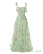 Elegant Embroidery Light Green Prom Dress Sweetheart Spaghetti Straps A Line Prom Dress Long Simple Prom Dresses