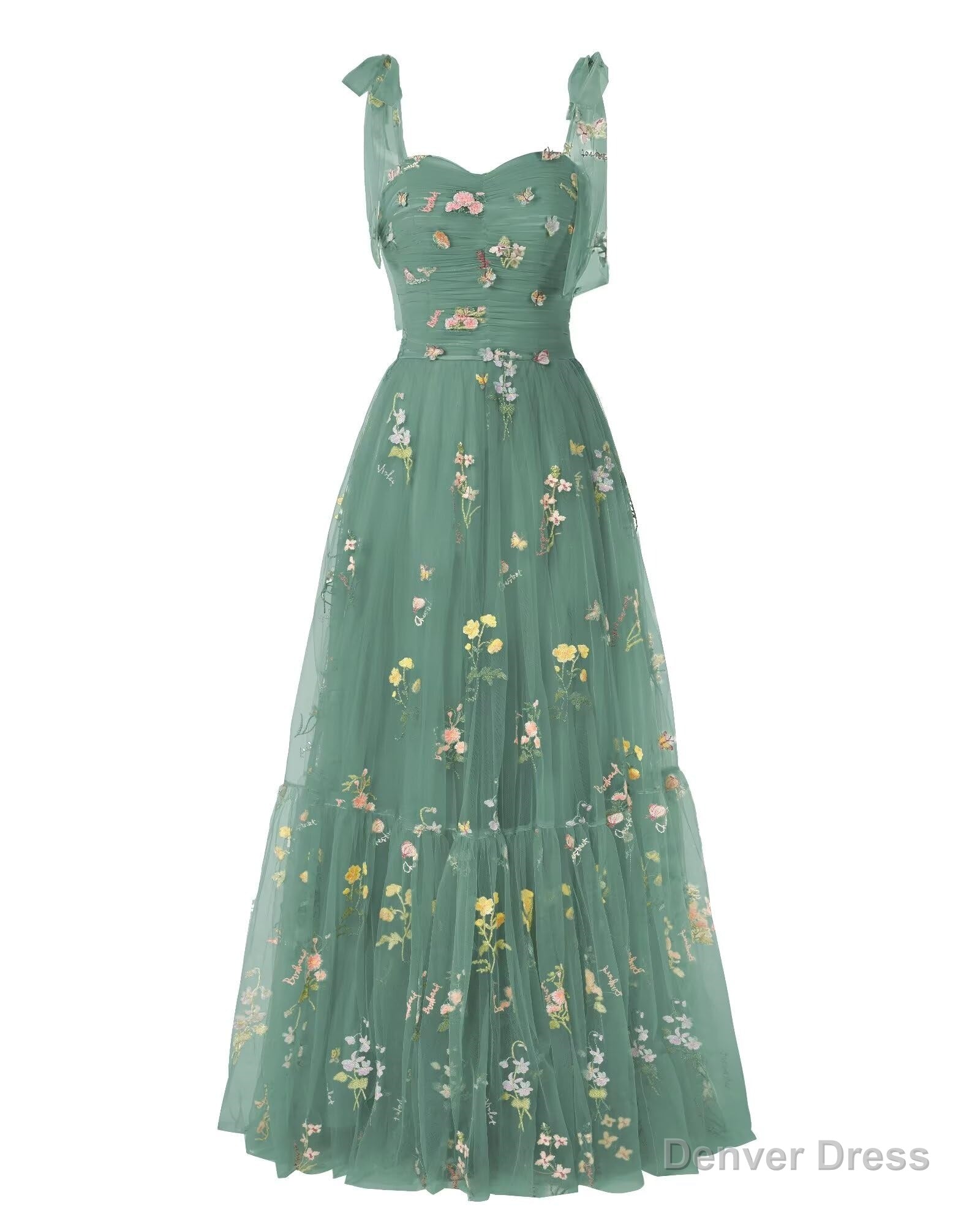 Elegant Embroidery Peacock Prom Dresses Sweetheart Spaghetti Straps A Line Party Dress Long Simple Formal Dress Secondary image