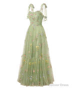 Elegant Embroidery Light Green Prom Dresses Sweetheart Spaghetti Straps A Line Party Dress Long Simple Formal Dress