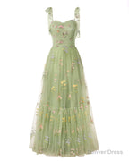 Elegant Embroidery Peacock Prom Dresses Sweetheart Spaghetti Straps A Line Party Dress Long Simple Formal Dress