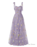 Elegant Embroidery Purple Violet Prom Dress Sweetheart Spaghetti Straps A Line Prom Dress Long Simple Prom Dresses