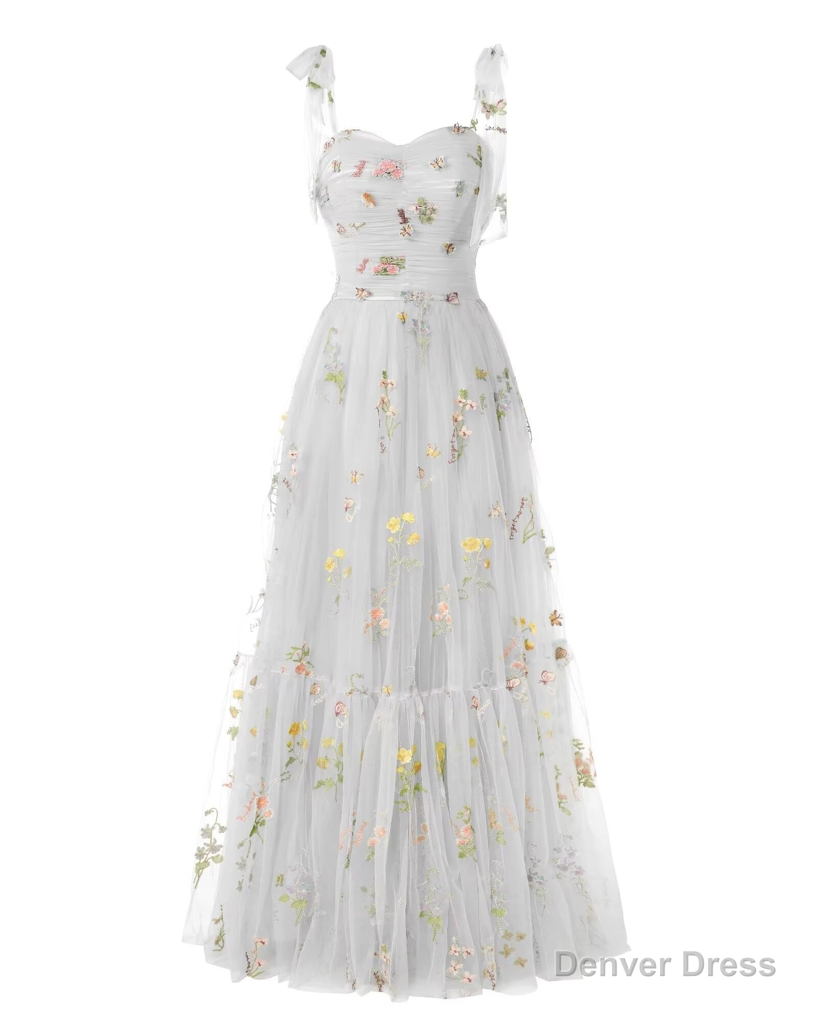 Elegant Embroidery White Prom Dress Sweetheart Spaghetti Straps A Line Prom Dress Long Simple Prom Dresses