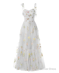 Elegant Embroidery White Prom Dresses Sweetheart Spaghetti Straps A Line Party Dress Long Simple Formal Dress