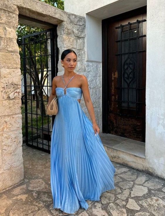 Elegant Engagement Dress Wedding Prom Dress Special Occasion Dress Halter Pleated Floor Length Prom Dresses Main image